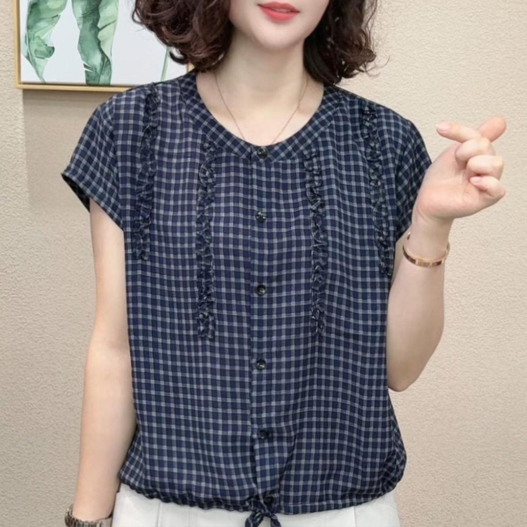 时尚简约衬衣夏季新款格子设计感宽松E休闲显瘦减龄洋气百搭上衣