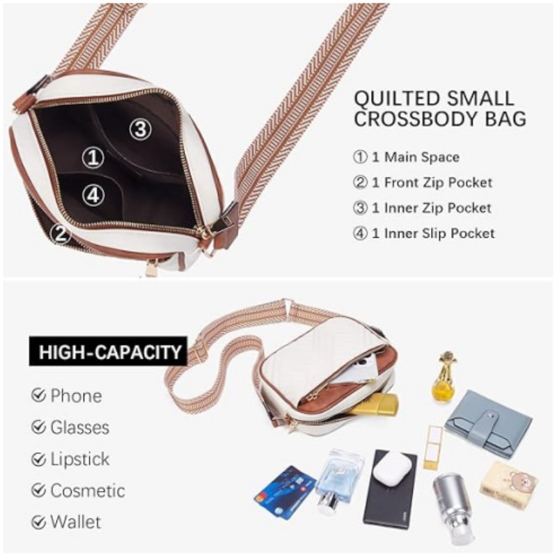Borsa a tracolla singola in PU con tracolla larga e tracolla piccola con cerniera multipla da donna_voghion.com