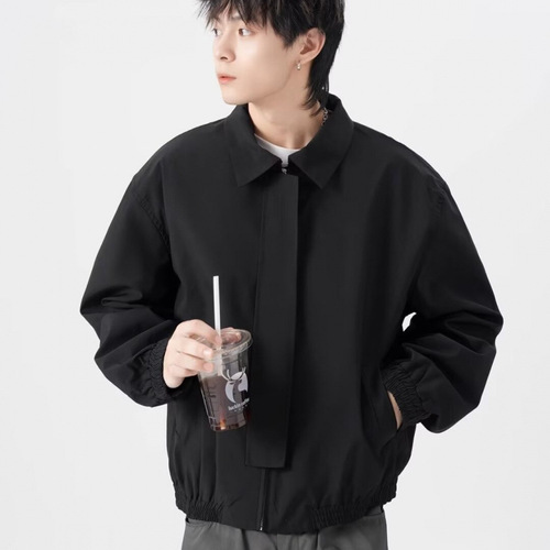 Spring Short-Length Workwear Jacket for Men, National Trend Functional Style, Trendy Loose Personal Casual Stylish Collar Windbreaker Jacket