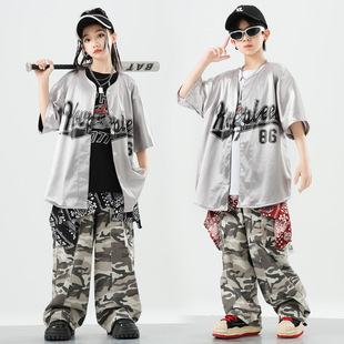 Children's Hip-Hop Clothing, Boys' Hip-Hop Style Short-Sleeved Trendy Brand Suits, Girls' Hiphop Performance Hip-Hop Kidsren's Trendy Clothing