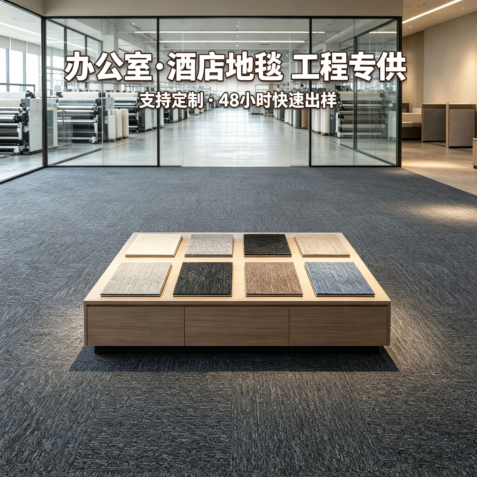商用办公室地毯50*50防潮阻燃满铺方块地毯丙纶环保拼接PVC地毯