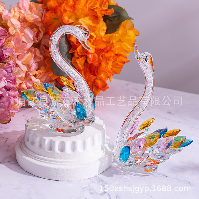 厂家批发水晶天鹅创意摆件电视柜酒柜家居水晶摆件装饰品情侣生日|undefined