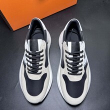 新款磨砂牛皮搭配帆布男士厚底系带运动鞋舒适透气撞色百搭休闲鞋