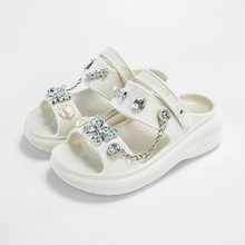 新款卡通水晶蝴蝶亲子拖鞋时尚平底男童女童防滑软底凉鞋