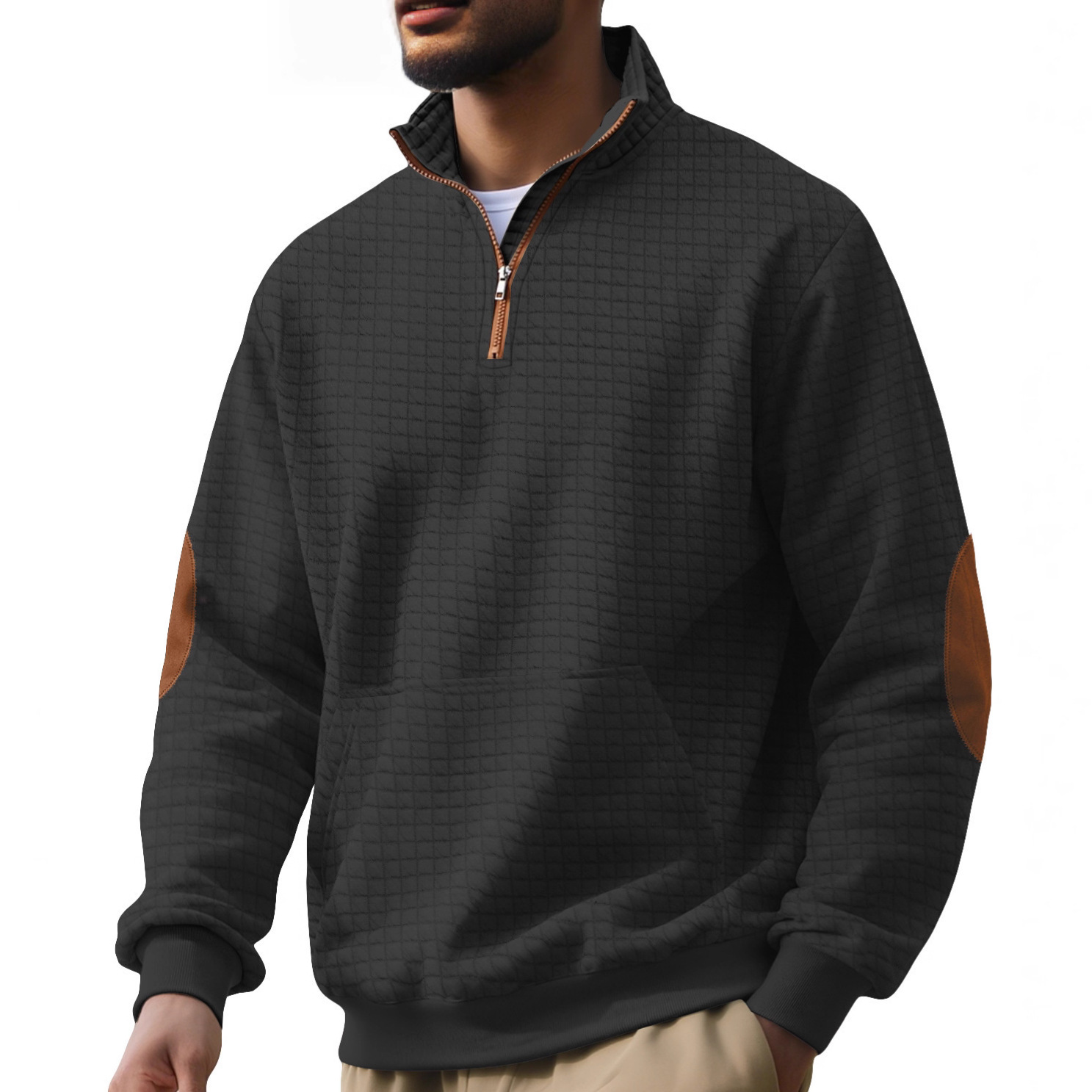 Europa y los Estados Unidos TK cross-border casual chaqueta deportiva Amazon Jacquard cuadrado pequeño cuello medio cremallera chaqueta waffle para hombre