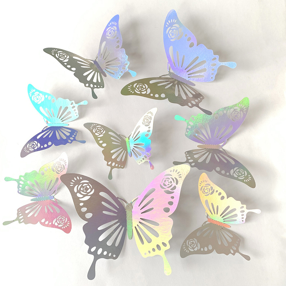 Juego de 12 pegatinas de pared con forma de mariposa hueca, pegatinas decorativas navideñas tridimensionales para el hogar, decoración tridimensional.