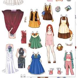 爆款儿童换装娃娃超大张免裁剪贴纸可爱卡通全身换装趣味手工贴画