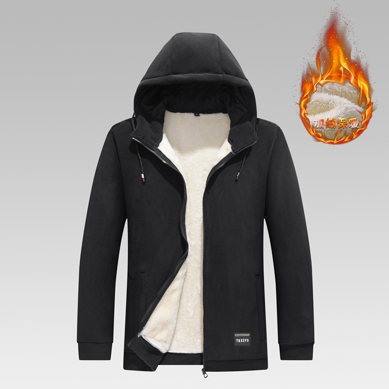 Men's Winter Fleece Coat Hooded Jacket Men's Warm fleece-lined Thickened Loose Hooded Cardigan Sweater Jacket Hoodie