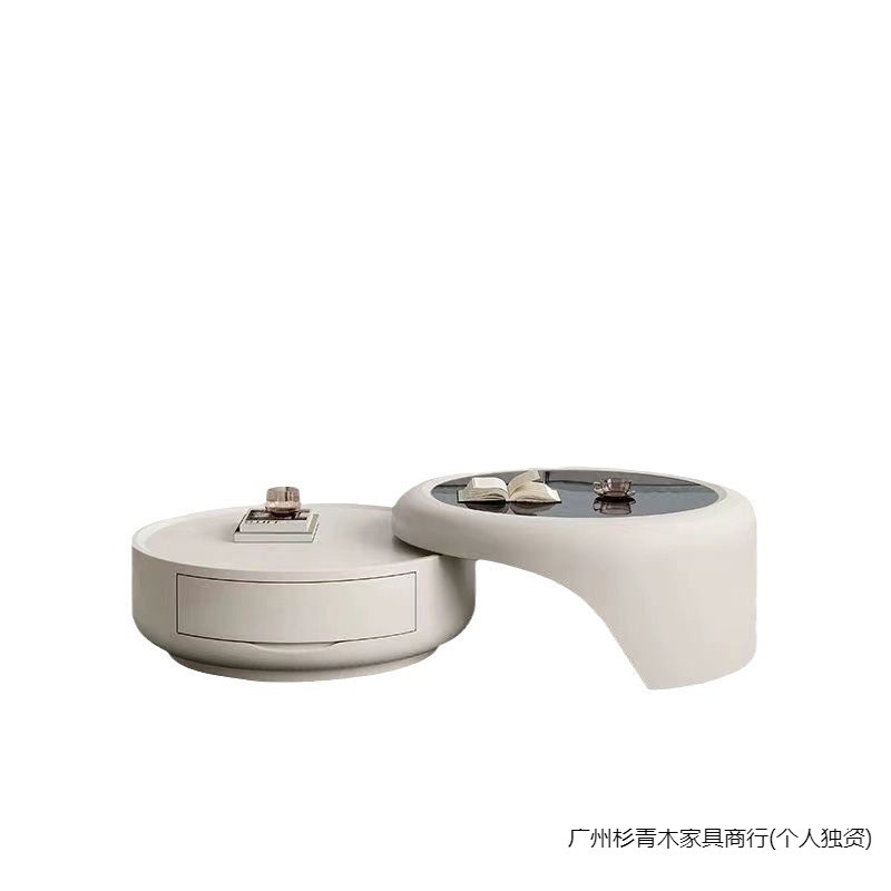 茶几家用客厅玻璃小户型轻奢现代简约意式奶油网红圆形电视柜组合|undefined