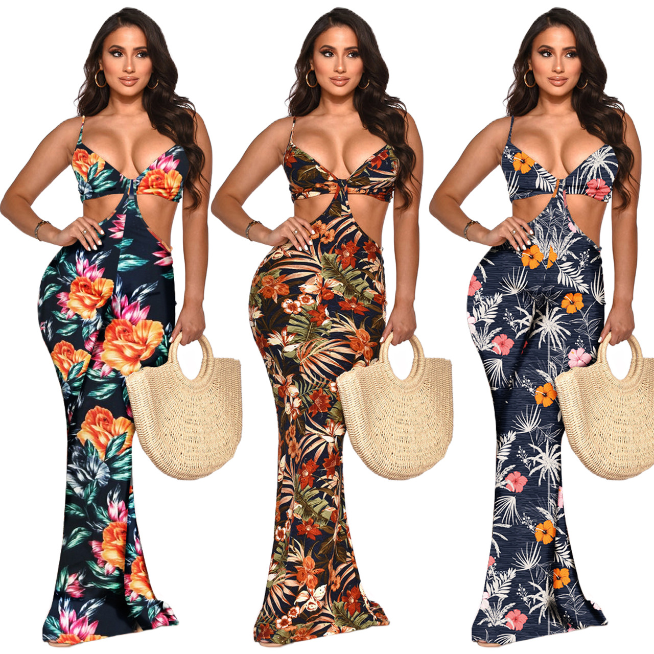 Women Clothing Spring Summer Beach Vacation Tube Top Hollow Out Cutout Jumpsuit