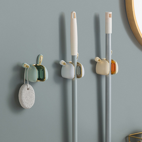 Light luxury little white rabbit mop rack bathroom punch-free wall-mounted broom storage rack adhesive strong hook snap fastener