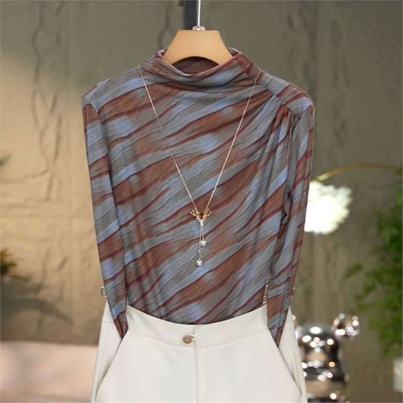 Dropshipping 2026 Spring and Autumn Stylish Half-Turtleneck Base Shirt Fashionable Versatile Mesh Long Sleeve Slim Fit T-Shirt
