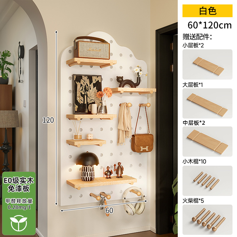 Hoyo de madera de color nuez hoyo tablero estante de madera sólida pared de modelado puerta de entrada de la casa pared detrás de la decoración estante de exhibición