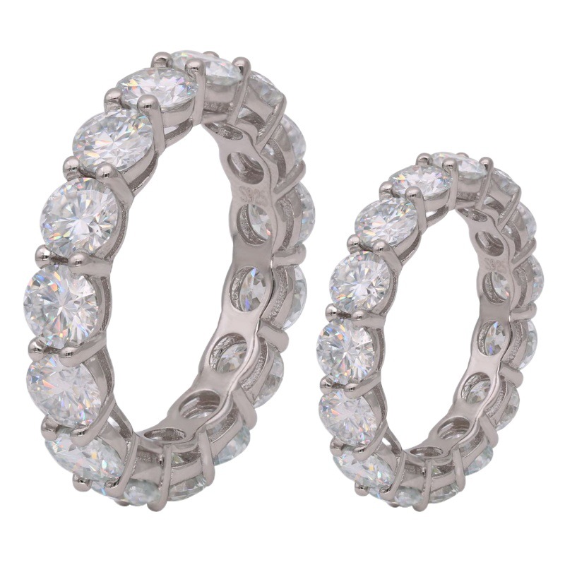 Anillo de moissanita de círculo completo para mujer, boca cerrada, suministro en vivo, plata de ley S925 chapada en oro 950, lujo accesible, redondo, fino y compacto