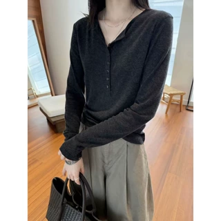 长袖T恤女春秋半开领内搭打底衫秋冬法式通勤小众收腰修身上衣