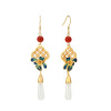 Painted earrings jade, ethnic enamel, silver 925 sample, 2024 years, new collection, ethnic style