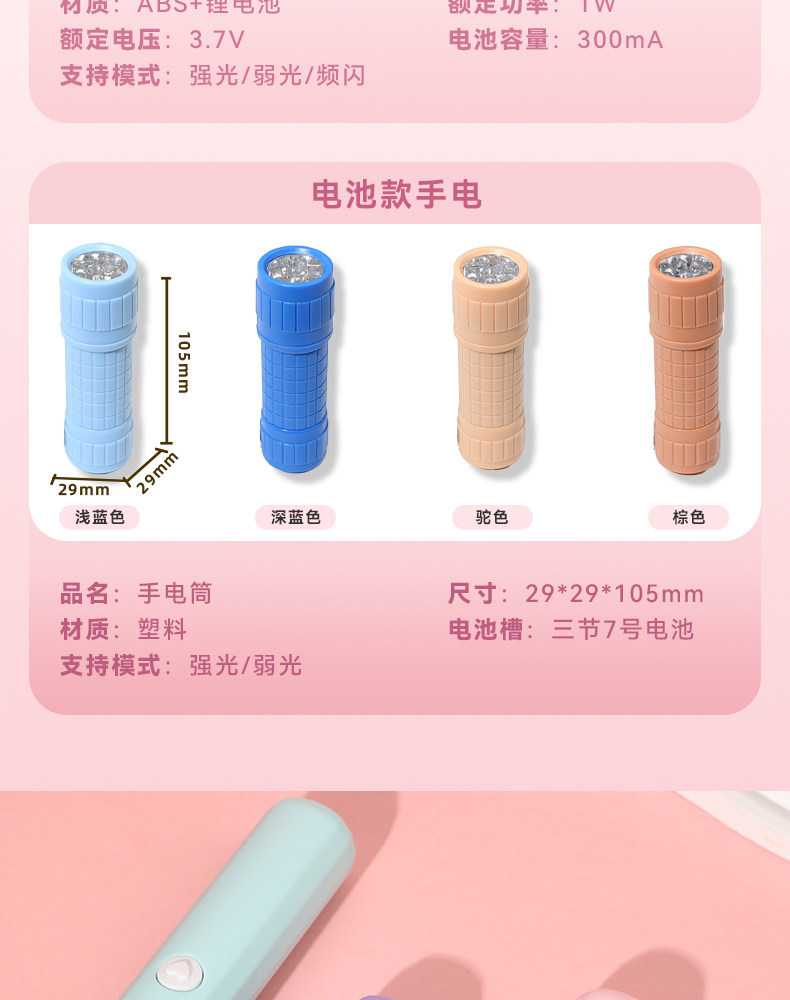 New Led Small Flashlight USB Children's Student Dormitory Flashlight Cute Mini Rechargeable Small Strong Light Household Use