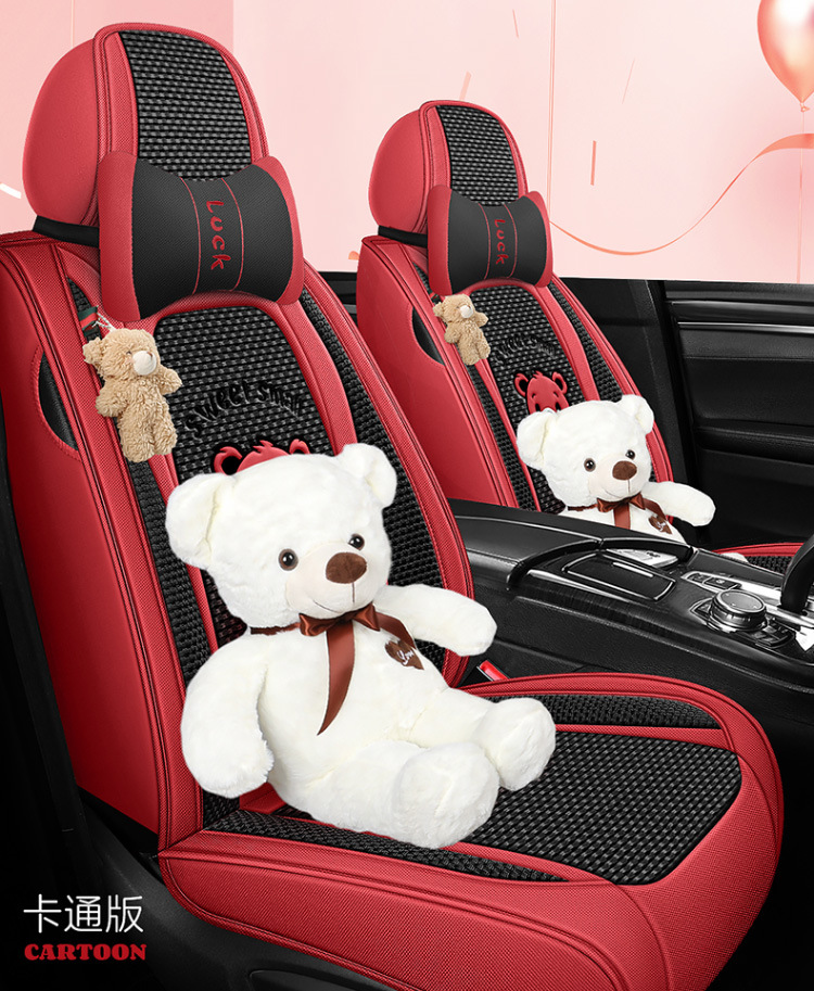 New All-Season Universal Car Seat Cushion, Full-Coverage Seat Cover, Cartoon Cute Linen, High-Grade Goddess Breathable Cotton