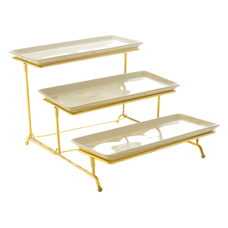 Soporte de cerámica para pastel o snacks | Bandeja de frutas de tres niveles plegable para postres, buffet o decoración