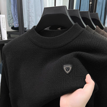 一体绒圆领毛衣男加绒加厚冬季中老年爸爸装男士针织衫厂家直销