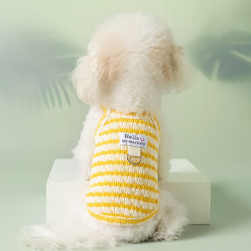 Perro primavera verano delgado transpirable peluche bichón sándwich galleta a rayas gato pequeño perro ropa para mascotas