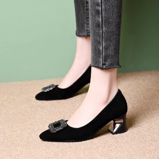 Mueller negro francés zapatos de mujer primavera nuevo cuadrado tacones gruesos zapatillas medio temperamento retro un pie zapatos de calzado