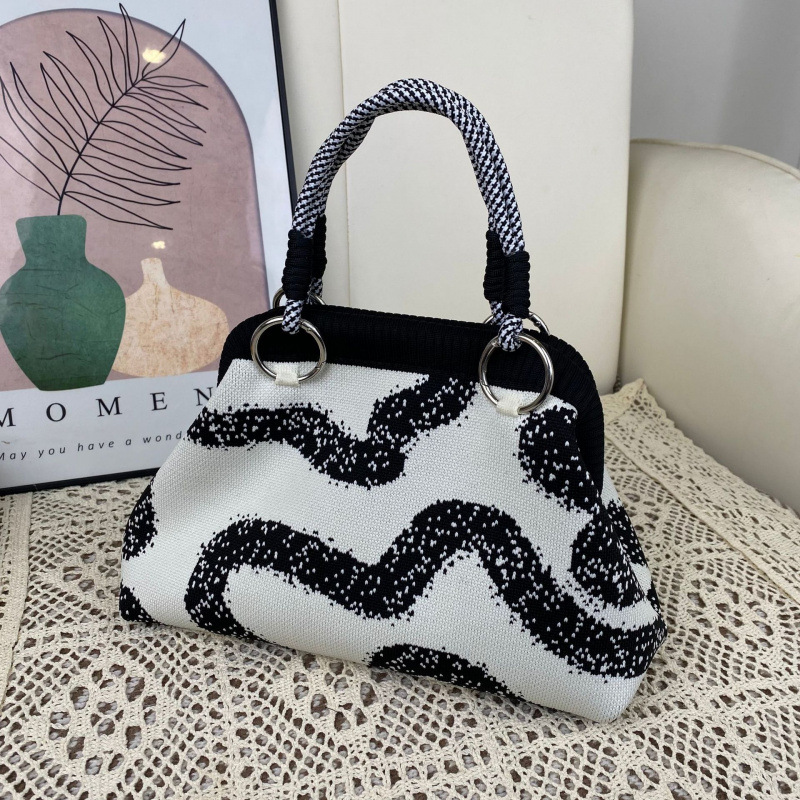 Factory Wholesale Retro Houndstooth Knitted Handbag Dumpling Bag Shoulder Bag Versatile Casual Bag Tote Handbag