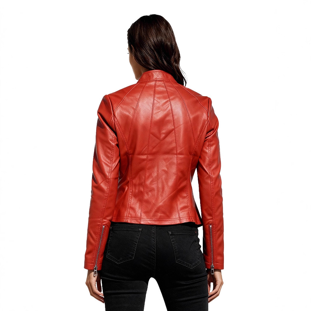 Cross-Border Fashion 2026 Nuova vestibilità Giacca in pelle da donna con collo alto, slim, stile europeo e americano, modello personalizzato_voghion.com