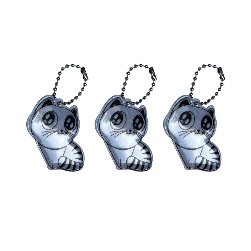 Colgante reflectante de seguridad nocturna al aire libre de dibujos animados gatito forma llavero