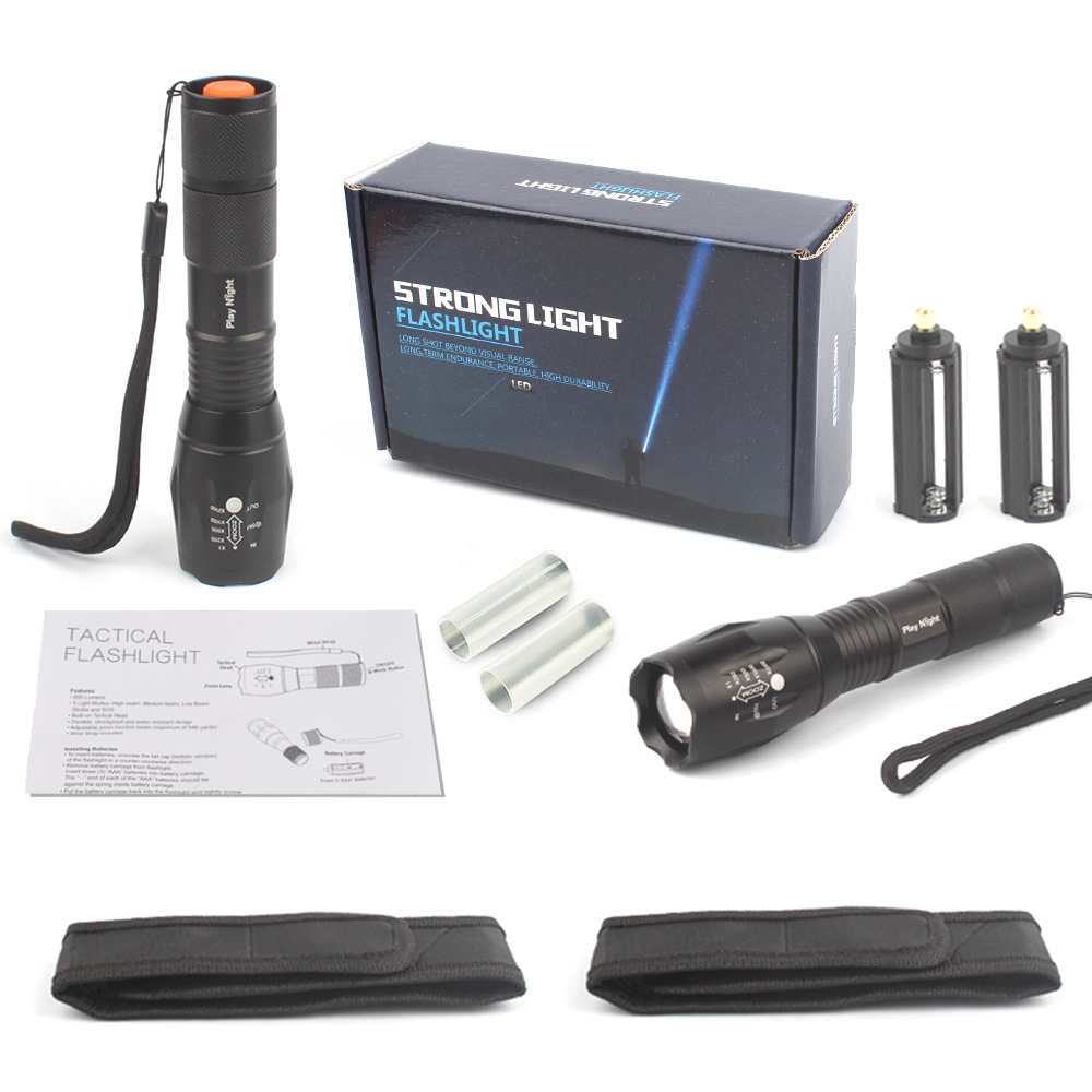 Venta caliente transfronteriza luz fuerte T6 recargable zoom telescópico 10Wled batería larga táctica linterna A100 fábrica al por mayor