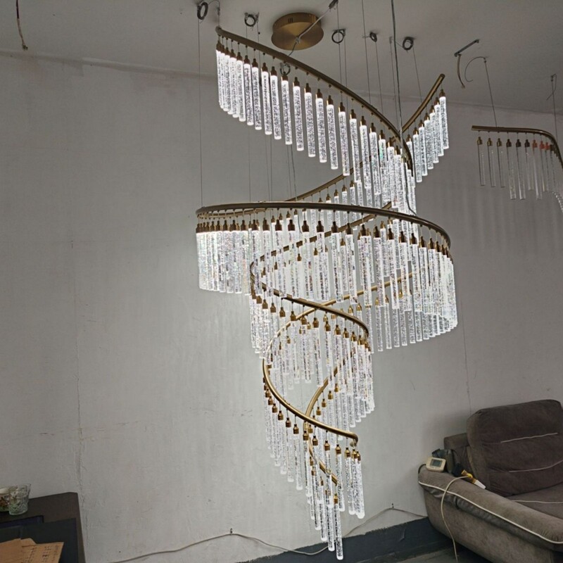Zhongshan Lighting Factory offers light luxury crystal chandeliers for duplex houses, open-plan living rooms, villas, and spiral staircase decorative lighting Zhongshan Lighting Factory offers light luxury crystal chandeliers for duplex houses, open-plan living rooms, villas, and spiral staircase decorative lighting