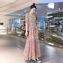 春夏秋2022新品海边雪纺波点碎花高腰显瘦长裙沙滩连衣裙长款女