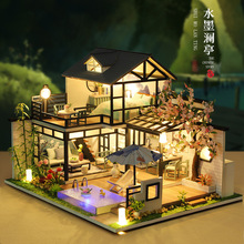 创意新中式建筑模型木制diy小屋水墨澜亭手工拼装别墅房创意礼物