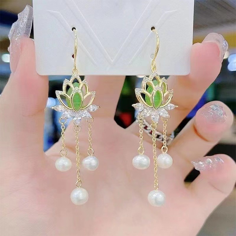 Geometric, Heart Shape, Flower Pattern 1 Pair Lady Geometric Heart Shape Flower Inlay Alloy Artificial Gemstones Drop Earrings