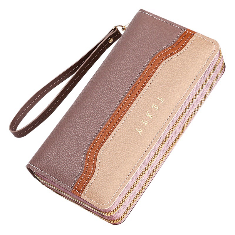 Billetera larga de mujer estilo coreano – Doble capa, gran capacidad con cierre de cremallera.