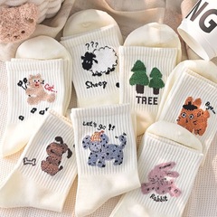 新款羽毛紗白色襪子女秋冬款中筒圈圈紗少女風初高中生學生襪批發