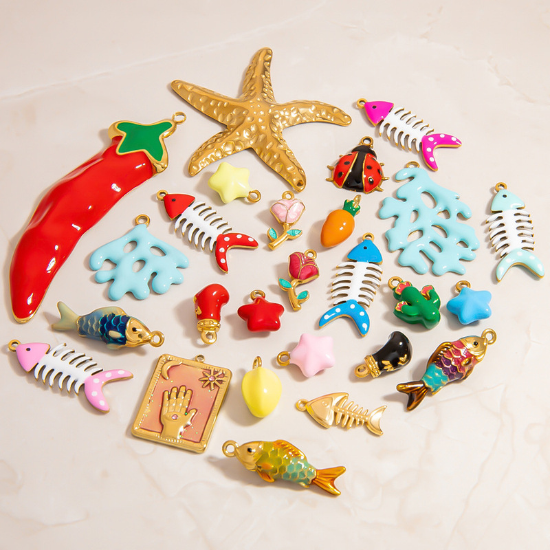 DIY Stainless Steel Jewelry Accessories Summer Ocean Series Stereo Oil Dripping Pendant Single Pendant Factory Direct Sales Accessories