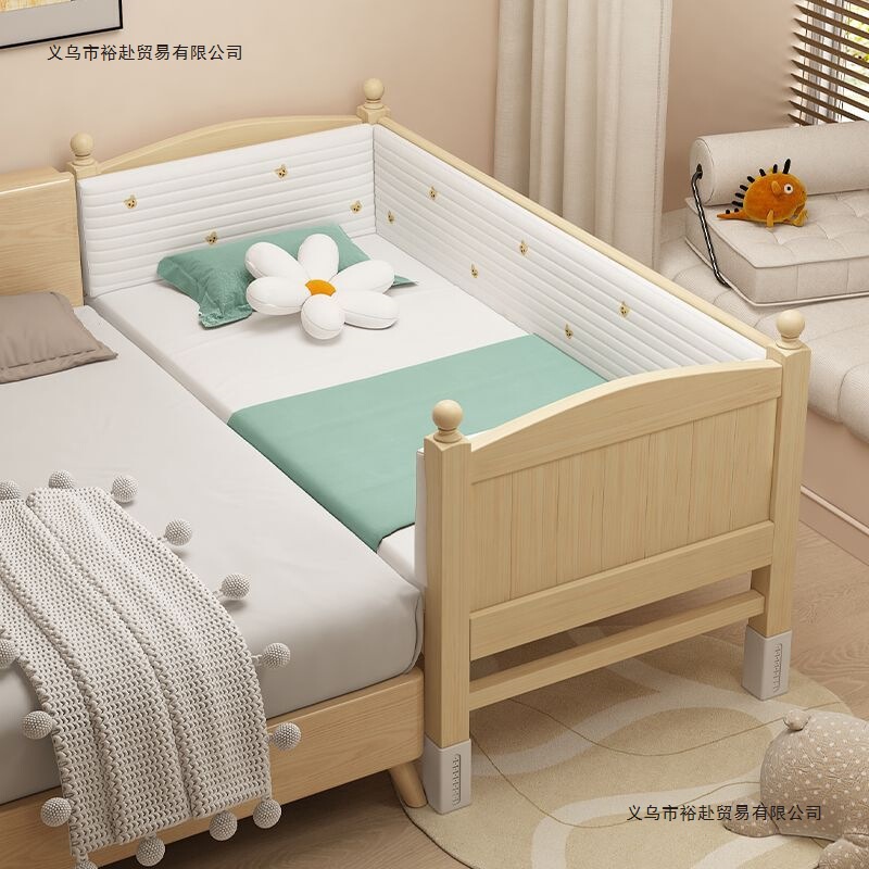 全实木儿童拼接床婴儿床加宽带护栏可调节高度男孩女孩床可dz|undefined