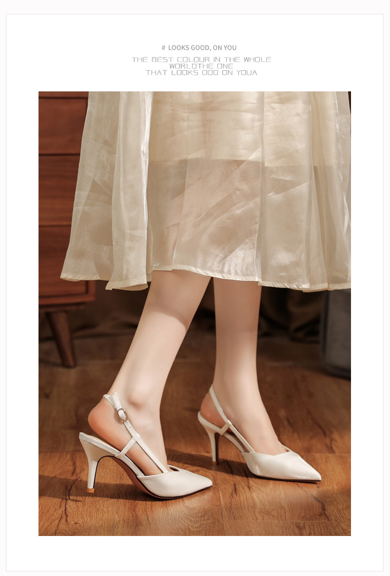 7755C Satin Front Closure Back Open Strap Sandals Thin Heel High Heels Professional Shoes Commuting Elegant Versatile_voghion.com