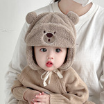 韩版可爱毛绒小熊儿童雷锋帽冬季雪天户外游玩卡通保暖双球护耳帽