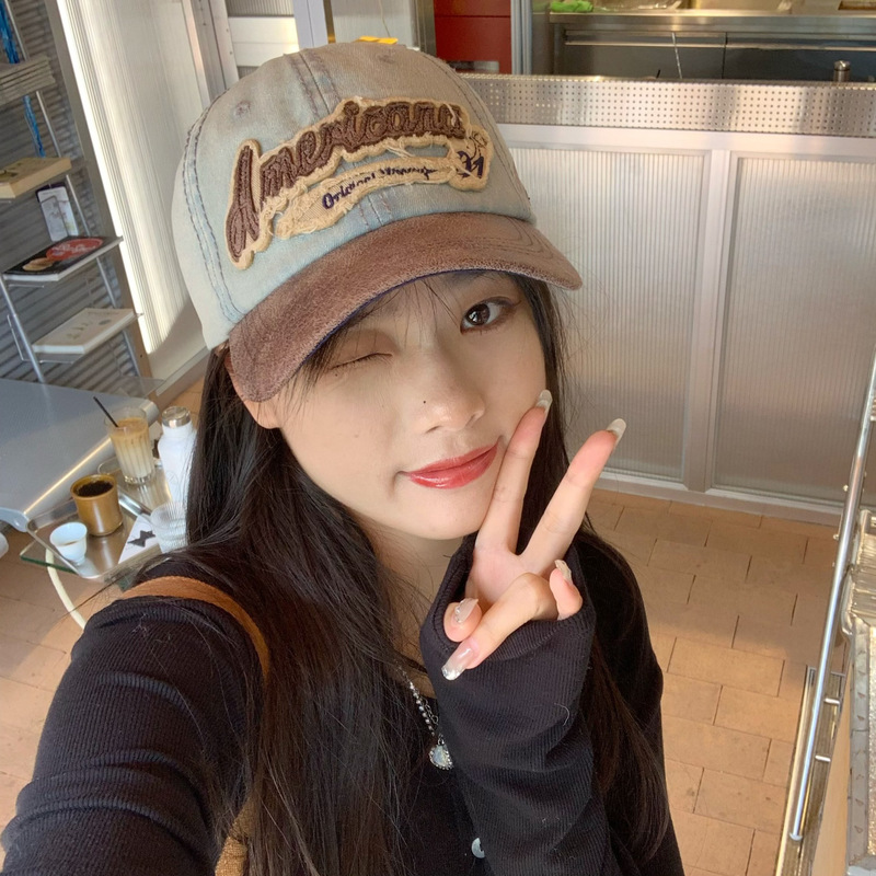 [Zhitong] Cowboy Baseball Cap Bomber Cap English Female Male Old Washed Retro Personality Color Matching ~