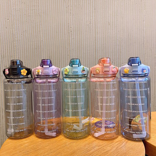 Large-capacity cross-border space cup with time scale straw men and women outdoor portable plastic cup sports large water bottle 