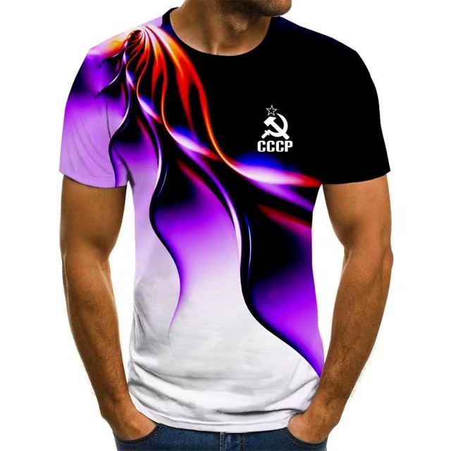 Colorido halo 3D impresión digital spot 2024 moda casual suelto cuello redondo manga corta transpirable camiseta para hombre