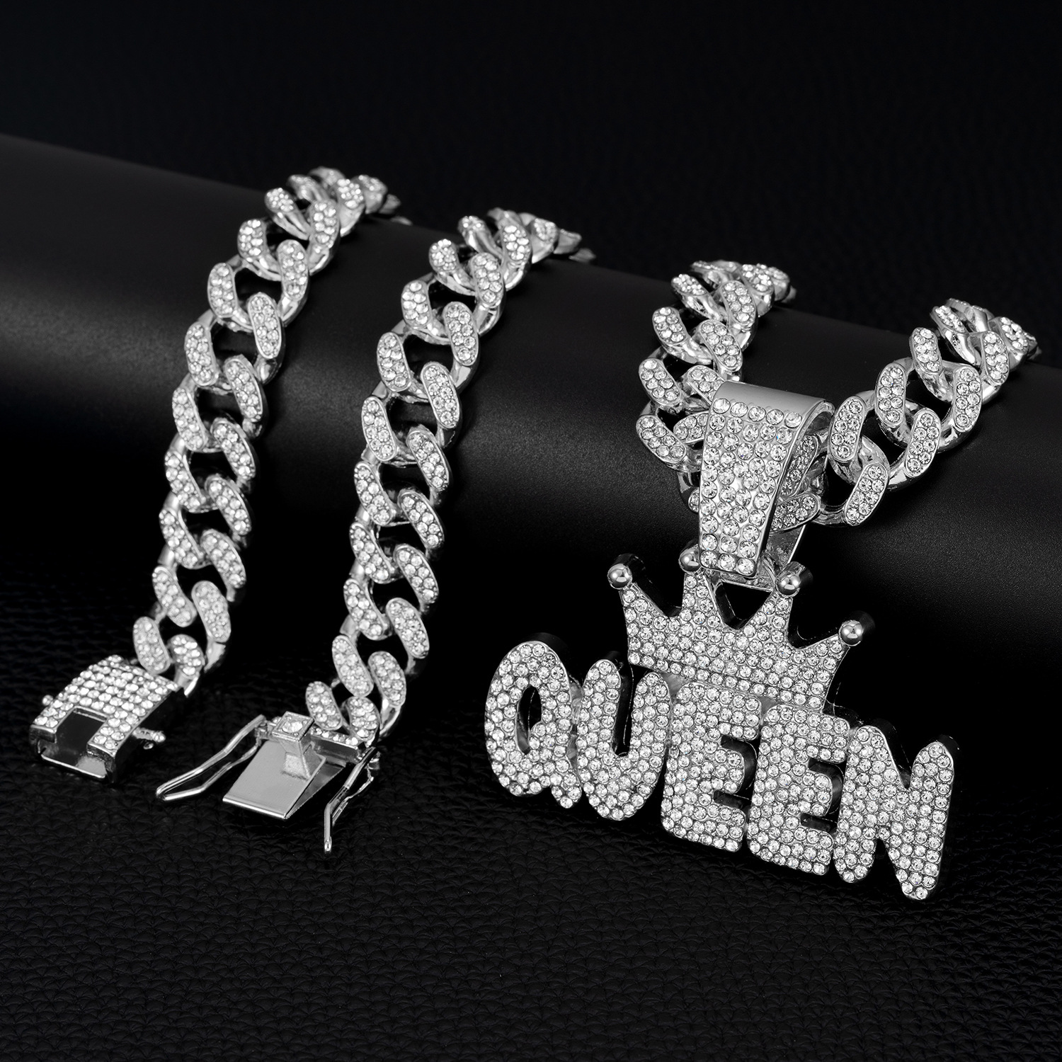 Hip-Hop Letter Crown Alloy Diamond Men's Pendant Necklace Seed Bead Jewelry display picture 3