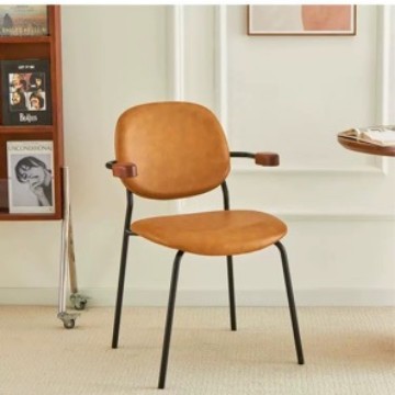 设计师悬浮靠背椅餐椅家用休闲铁艺凳子复古扶手商用软包创意