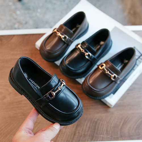 Girls' shoes, children's leather shoes, 2024 spring and autumn new British style shoes, baby fashion casual shoes, metal buckle shoes