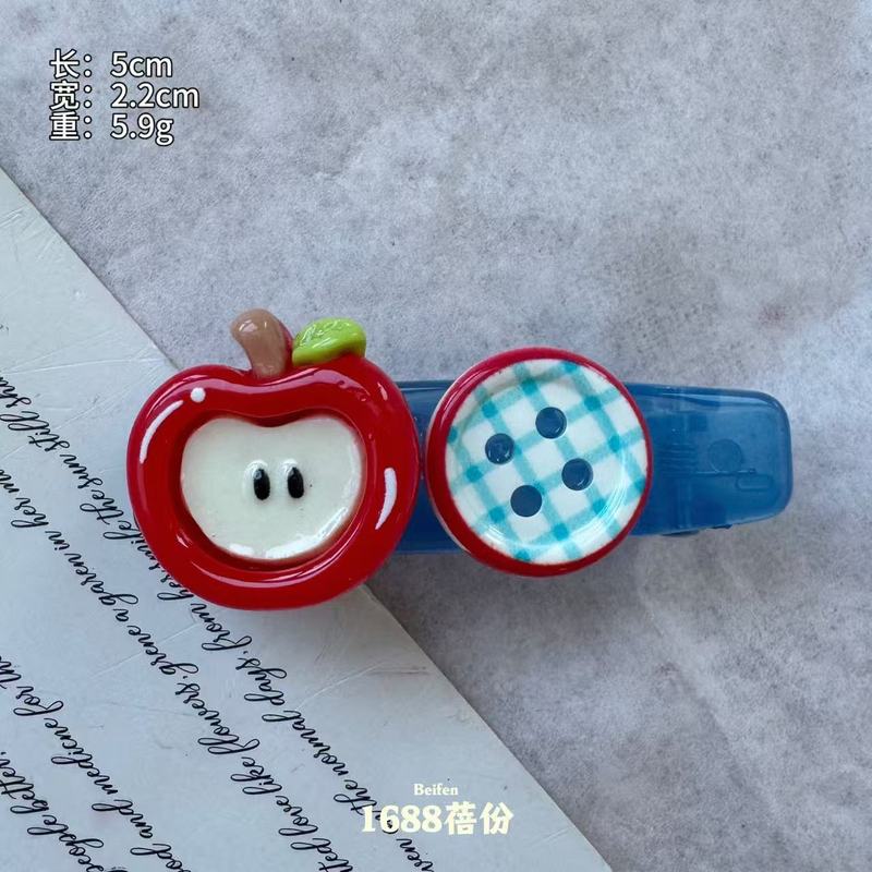 创意苹果系列发夹抓夹可爱少女心撞色彩豆豆鸭嘴夹鲨鱼夹发卡发饰|undefined