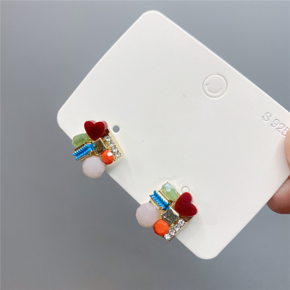 retro fresh earrings colorful love gemstone square earrings