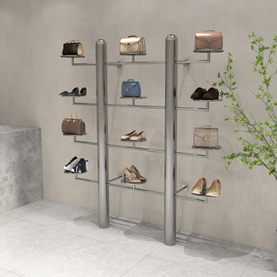 Stainless steel clothing store shoe rack display stand floor creative personality shoe store bag rack multi-layer wall display stand