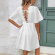 Europe and the United States cross-border 2024 spring new fashion color lace stitching pullover V-neck short sleeve mini dress women's cotton
